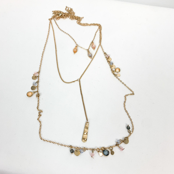 Multi Strand Gold Necklace with Neutral Colored Beads - Picture 5 of 7